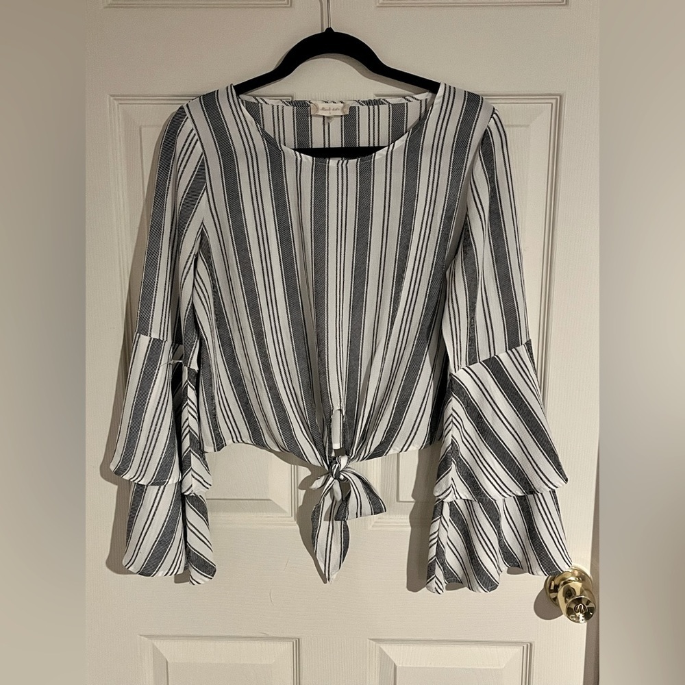 Alter'd State Crop Top Striped Tiered Bell Sleeve Tie Waist Womens Size Small